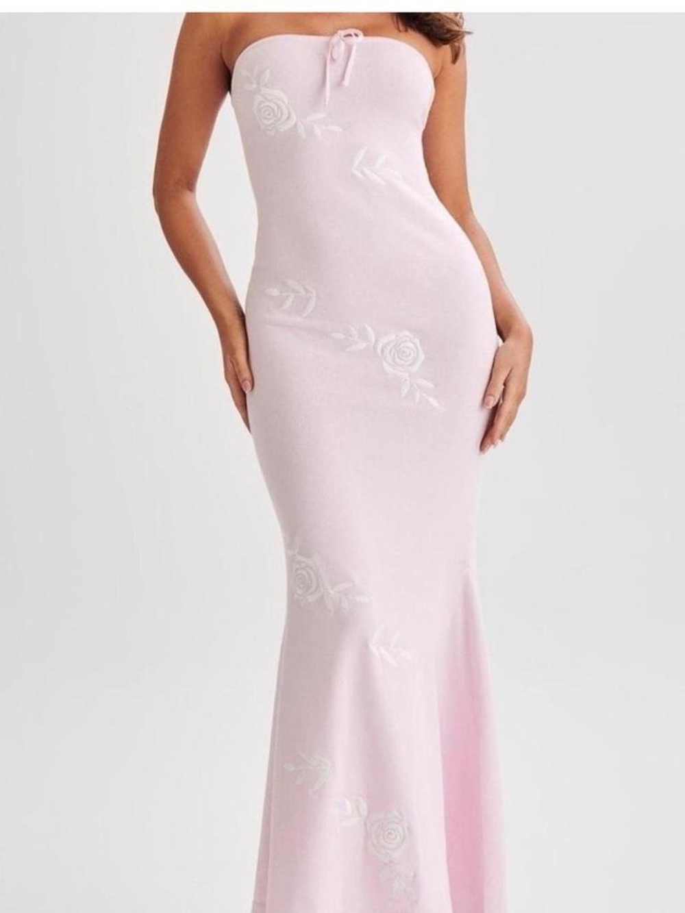 Meshki Soft Pink Strapless Floral-Embroidered Maxi Dress